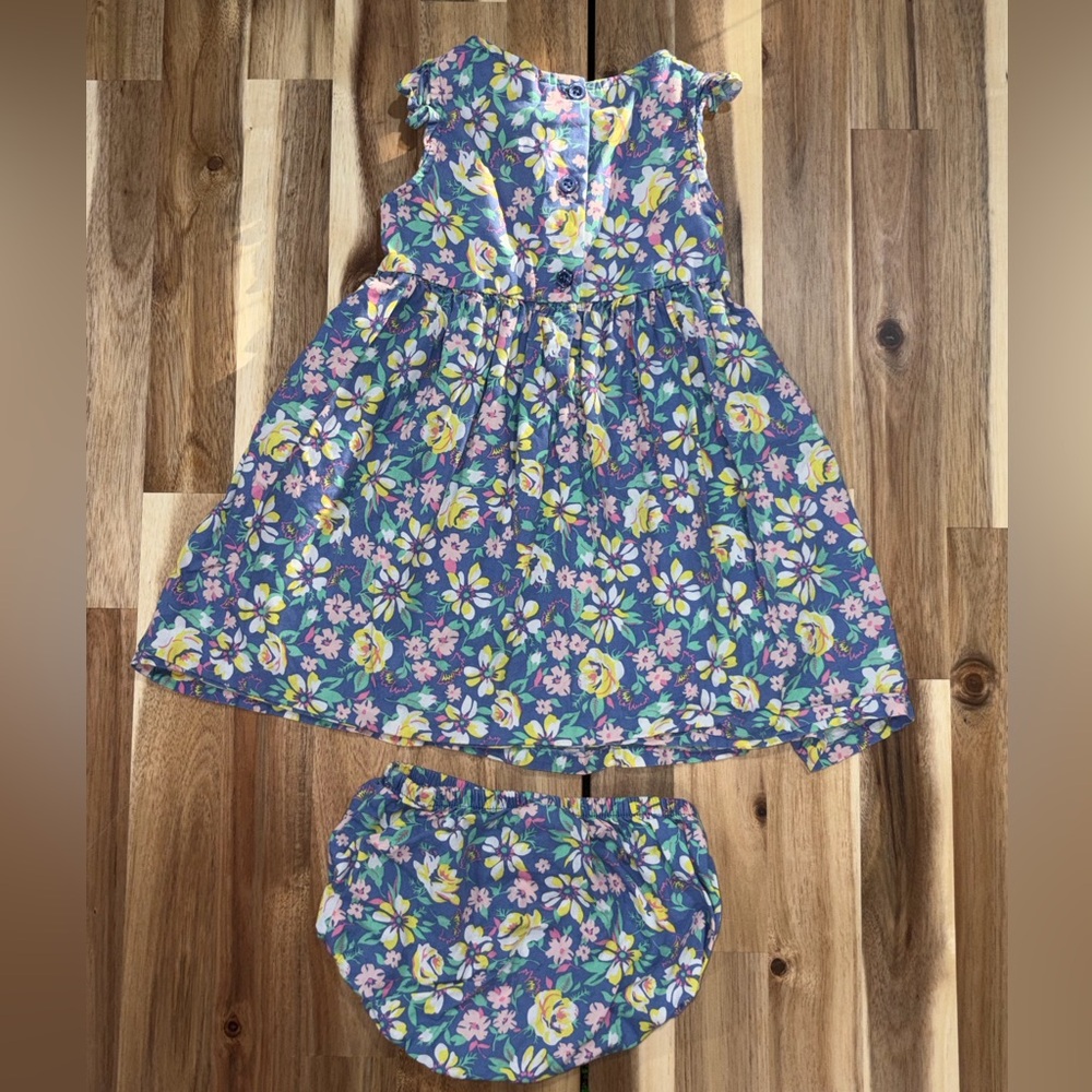 Y2K Penelope Mack Blue Floral Kids Dress Set With Bloomers—24 Months